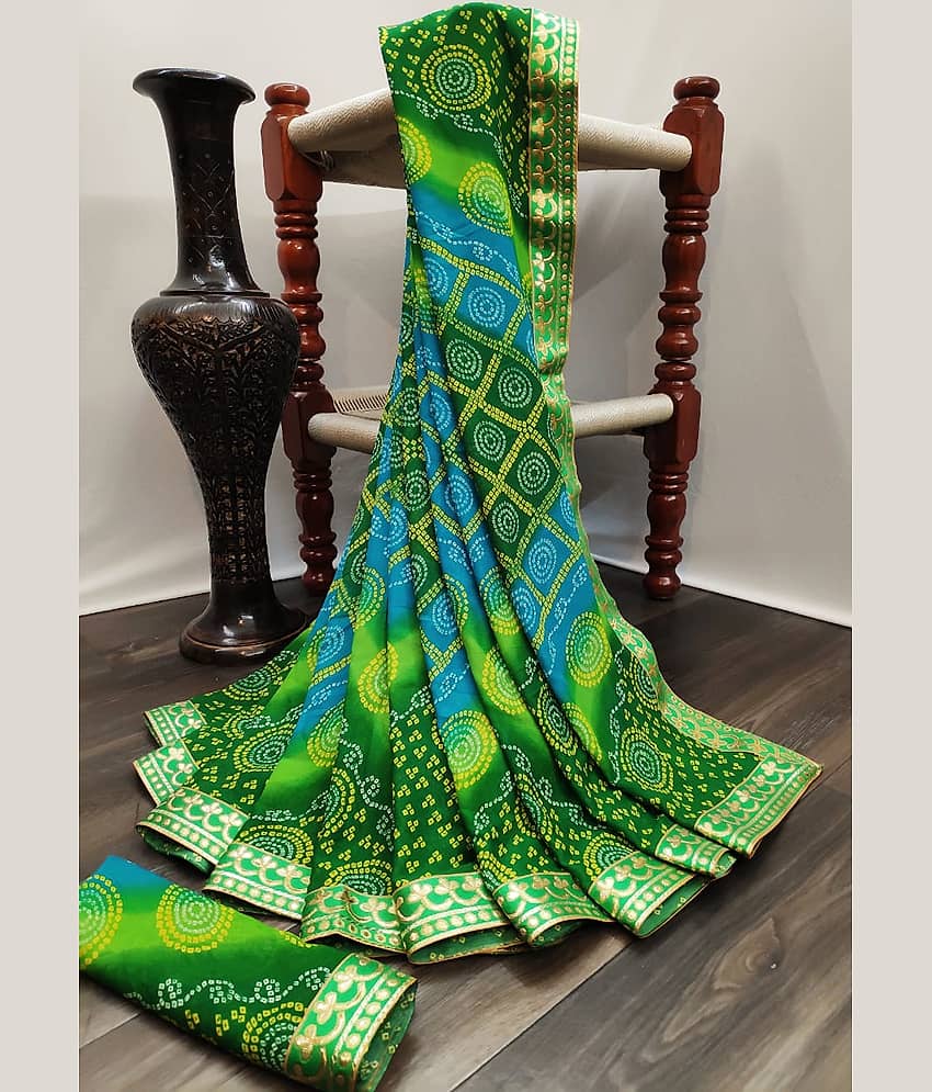 Kanooda Prints Georgette Printed Saree With Unstitched Blouse Piece ( Blue )