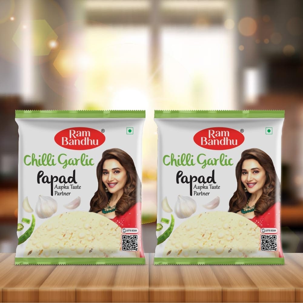 Ram Bandhu Chilli Garlic Papad 5" 180 gm | 180gm X Pack of 2 | (Pack of 2)
