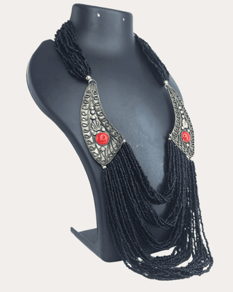 Black Bead Necklace German Silver Extra Fine Black Necklace