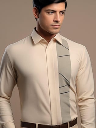 Embellished Smart Casual Cream Shirt-DESERTSAND / S