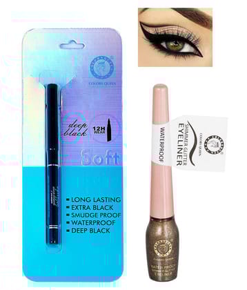 Colors Queen Water Proof Deep Black Kajal Liquid Black Pack of 2 17 g