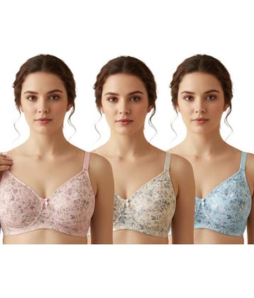 Funahme Pack of 3 Cotton Non Padded Everyday Bra For Women ( Blue )