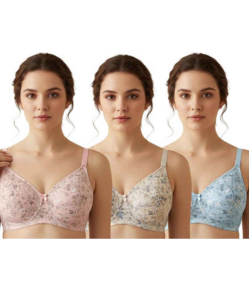 Funahme Pack of 3 Cotton Non Padded Everyday Bra For Women ( Blue )