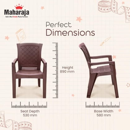 MAHARAJA Plastic Chair Set, Chair for Home, Living Room Bearing Capacity Upto 200Kg | Matte Finish | Strong and Sturdy Structure | Plastic Chair with Arm Rest.