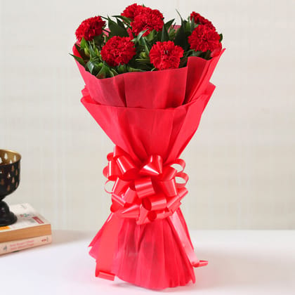 8 Red Carnations Bouquet Small