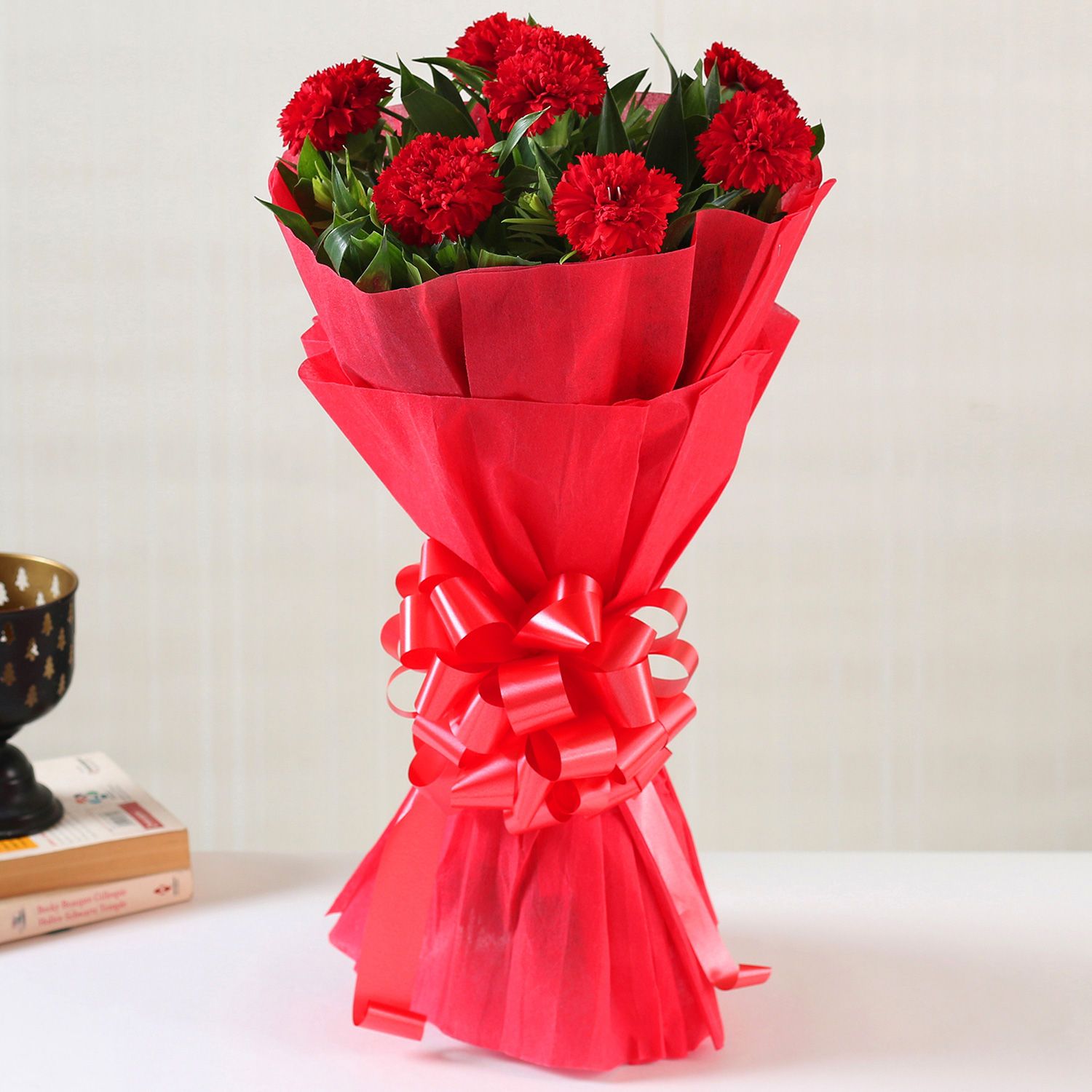 8 Red Carnations Bouquet Small
