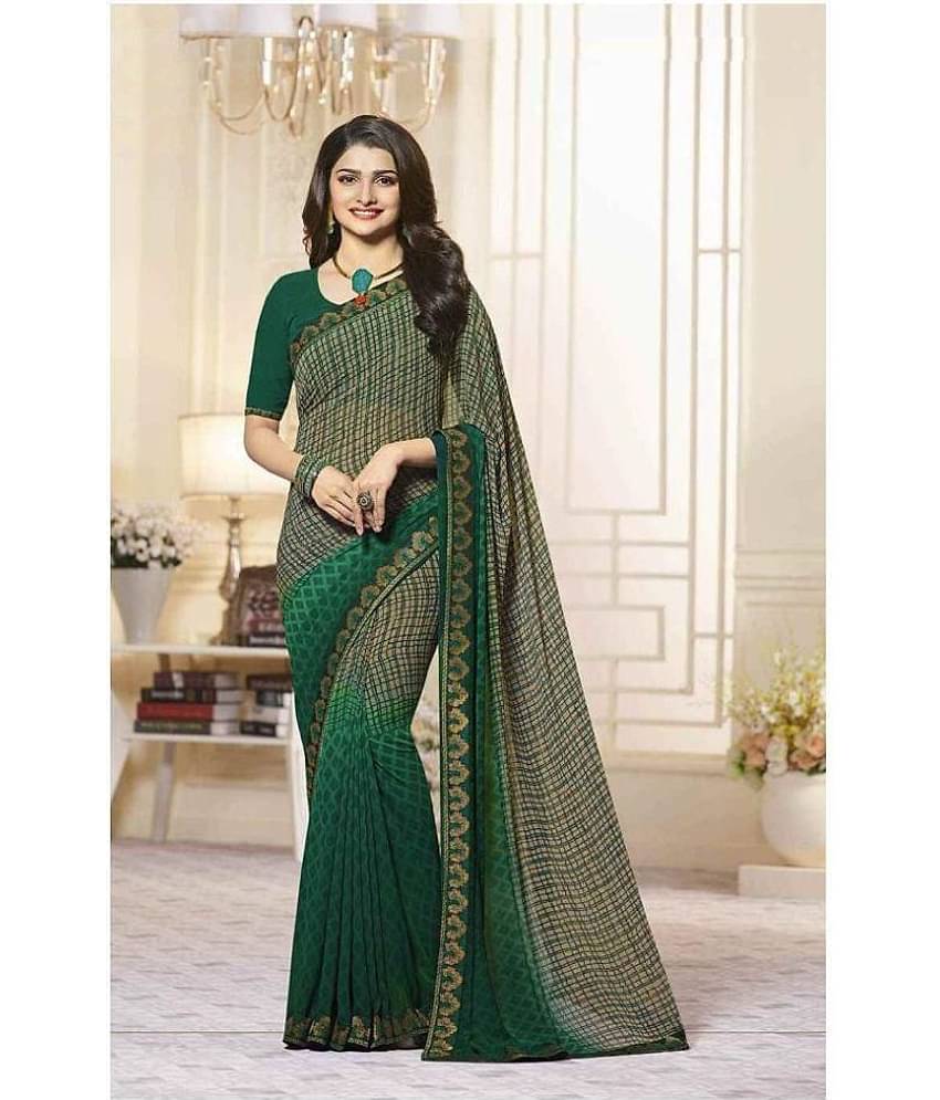 Gazal Fashions Chiffon Checks Saree With Unstitched Blouse Piece ( Multicolor )