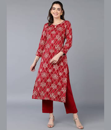 Vaamsi Viscose Printed Straight Women's Kurti - Maroon ( Pack of 1 )