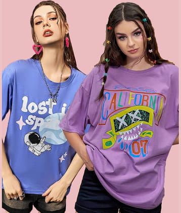Christy World Women Cotton Printed Oversized Fit Round Neck T-Shirt ( Multicolor 9 )