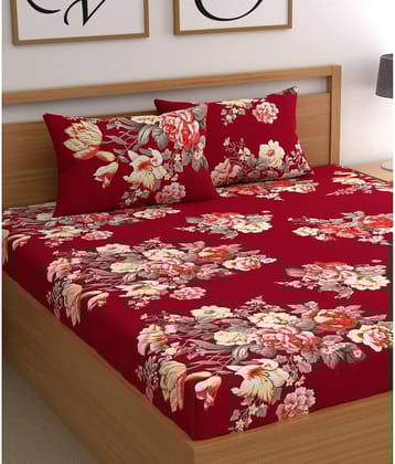 CG HOMES Cotton 1 Double Bedsheet with 2 Pillow Covers ( Red )