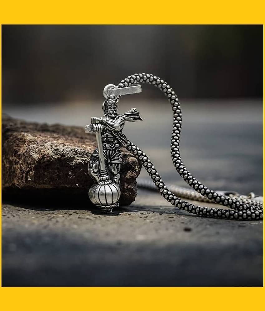 WTM Silver Chain With Bahubali Hanuman Ji Pendant (Pack of 1)