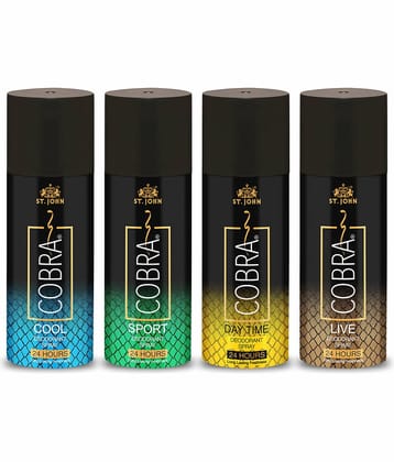 ST.JOHN Cobra Cool,Live,Sport & DayTime Deodorant Spray for Men 150ml Each (600ml) Pack of 4