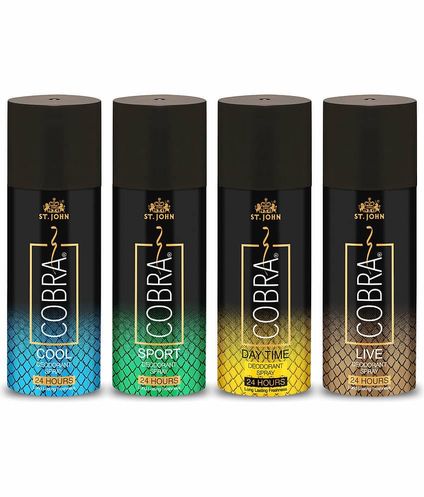 ST.JOHN Cobra Cool,Live,Sport & DayTime Deodorant Spray for Men 150ml Each (600ml) Pack of 4
