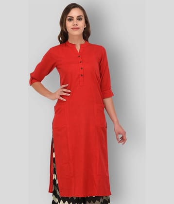 Pistaa - Red Cotton Women's Straight Kurti