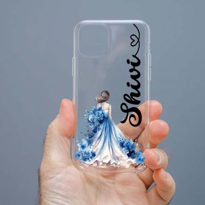 Personalized Cute Girl Transparent Silicon Case Customised with Name for Oppo, Vivo, Redmi, Realme, Poco, Mi, OnePlus, Samsung, iPhone, and More - design 68