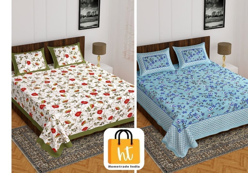 3001-Hometrade India-Standard King Size (90*108 Inches) Double Bedsheet With 2 Pillow Cover-RJ-14-Jaipur lining-3410