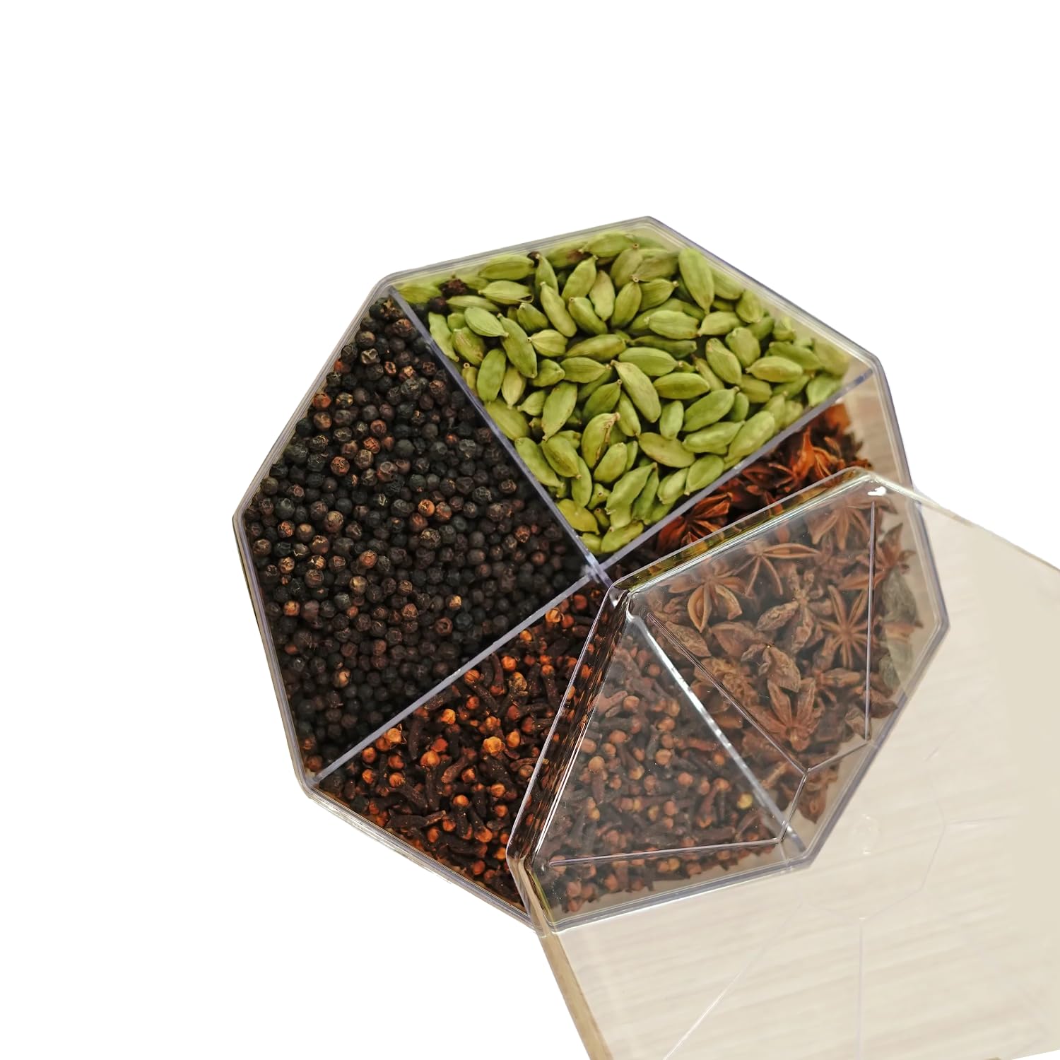 Kerala Spices Plastic Masala Box For Kitchen Spice Box Container 4 in 1 Masala Dabba Gift Hamper (Hexagon)