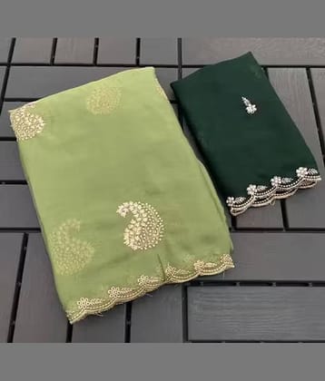 Sanjana Silk Georgette Embellished Regular Saree With Unstitched Blouse Piece ( Green )