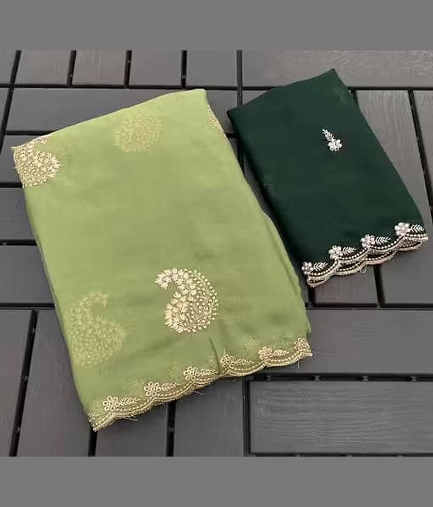 Sanjana Silk Georgette Embellished Regular Saree With Unstitched Blouse Piece ( Green )