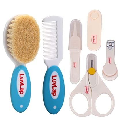 LuvLap Baby Nail & Hair Grooming Set, Contains 4pcs Nail Grooming Kit & Hair Grooming Natural, Baby Comb & Brush Set with Soft bristles, Baby Nail Cutter, New Born Grooming Kit, 0m+