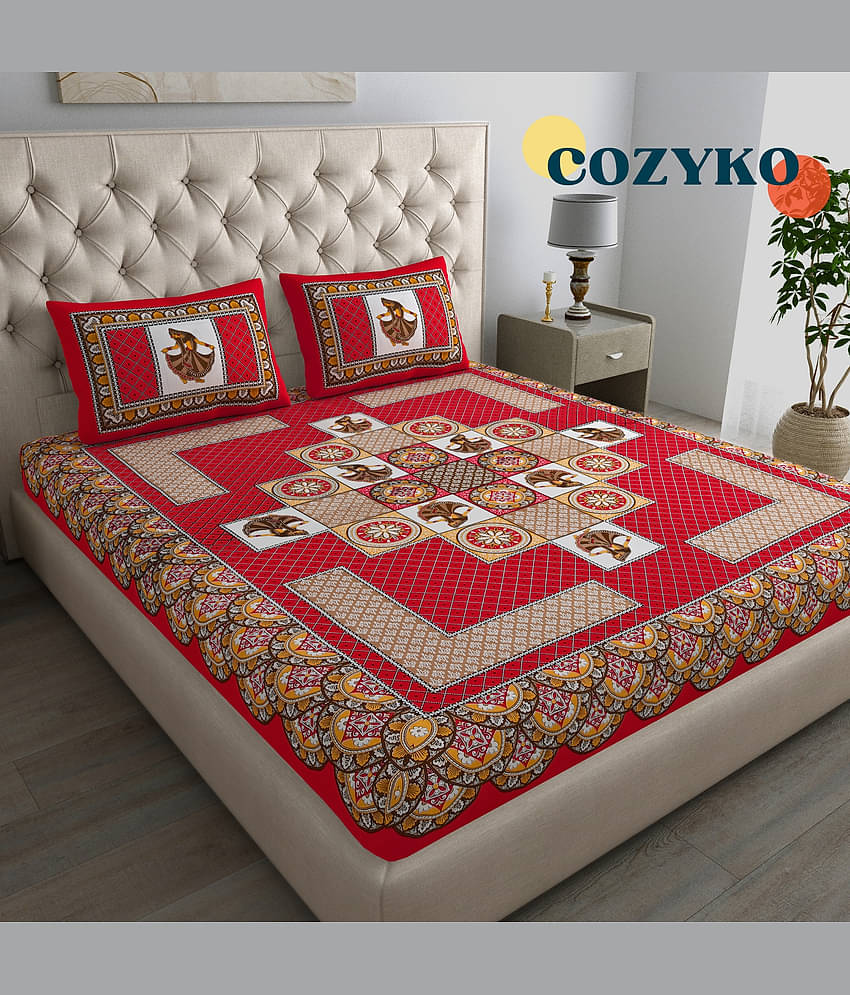 COZYKO Cotton 1 Double Bedsheet with 2 Pillow Covers ( Red )