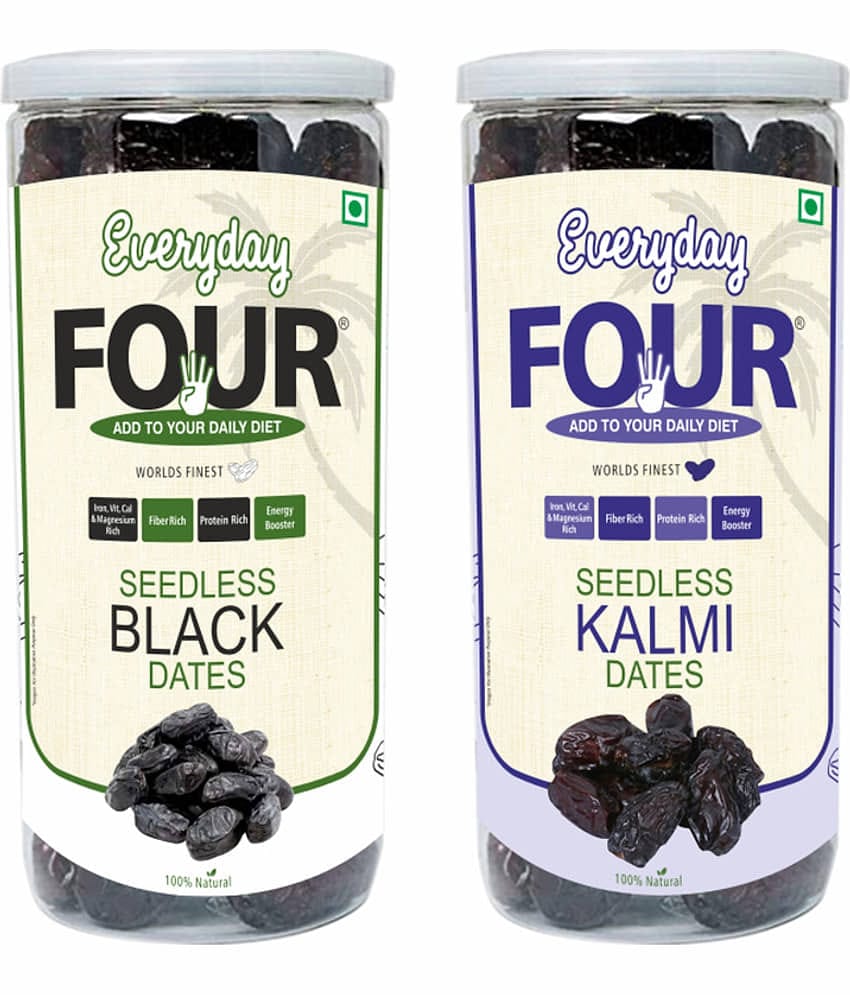 Everyday Four Seedless Black Dates 400g + Kalmi Dates 400g | Worlds Finest Dates Combo |