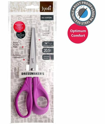 Jyoti Scissor for Dressmaker's Use - 802 (8 Inch) Stainless Steel Blades with Plastic Handle, Pointed Blades - Pack of 1
