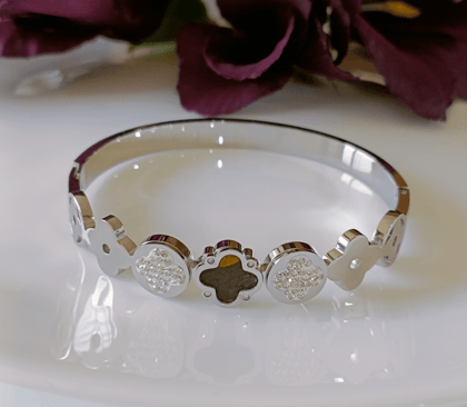 Stainless Steel Silver Plated Multi Clover Kada- STKD 3062