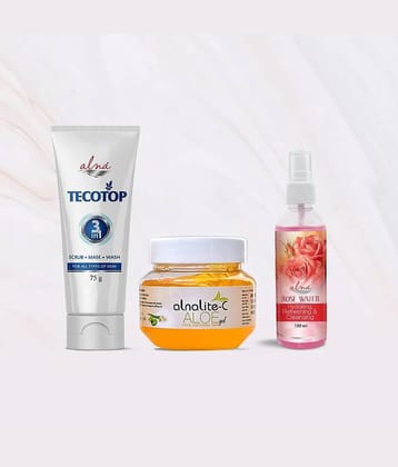 Alna Tecotop 3in1 75gm with Alnalite-C Aloe Gel 100gm & Rose Water 100ml , Pack of 3