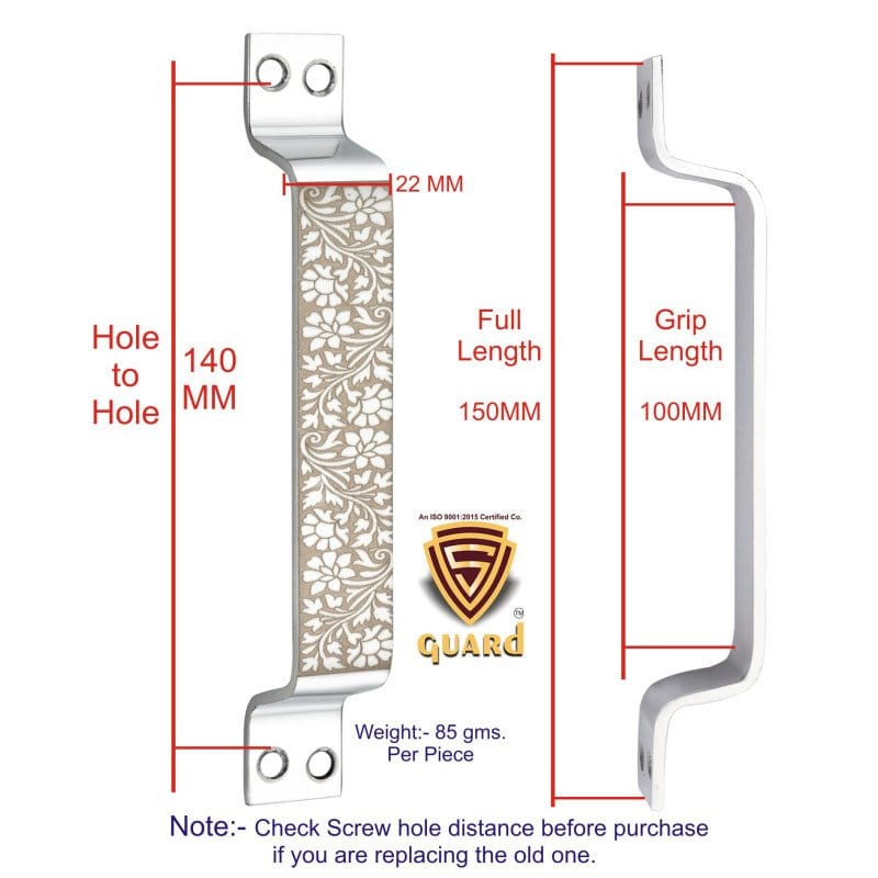 S-GUARD Stainless Steel Door & Cabinet Handles, Knobs Handles-Size-6 Inch-6 Pcs-Laser Printed Design-SSL28