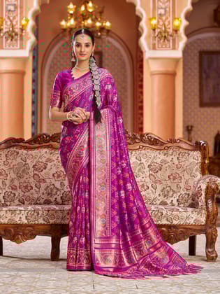 Rani Pink Soft Silk Patola Zari Jacquard Work Designer Saree