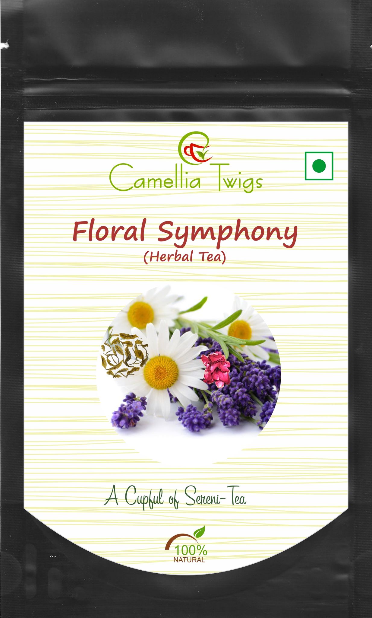 Camellia Twigs Floral Symphony Green Tea | Rose, Chamomile & Lavender | 100% Natural Loose Leaf Tea | Soothing & Aromatic | 100gm Resealable Pouch Pack of 2