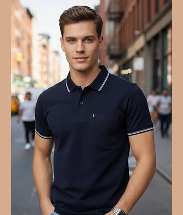 UNIBERRY Men Cotton Blend Regular Fit Solid Polo T Shirt ( Navy )