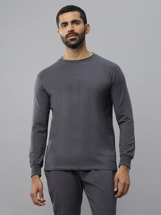 Steel Grey Supima Full Sleeve Round Neck T-shirt-M