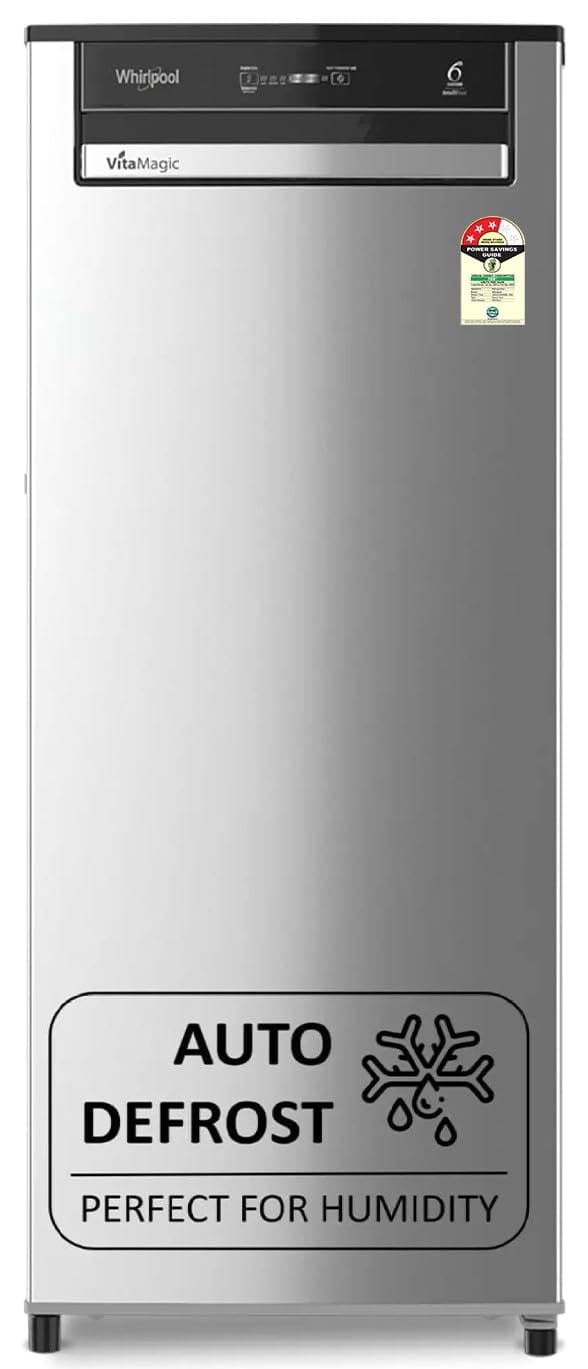 Whirlpool 192 L 3 Star Vitamagic PRO Frost Free Direct-Cool Single Door Refrigerator (215 VMPRO PRM 3S RADIANT STEEL-Z Fridge, Silver, Auto Defrost Technology) Whirlpool 192 L 3 Star Vitamagic PRO Frost Free Direct-Cool Single Door Refrigerator (215 VMPR