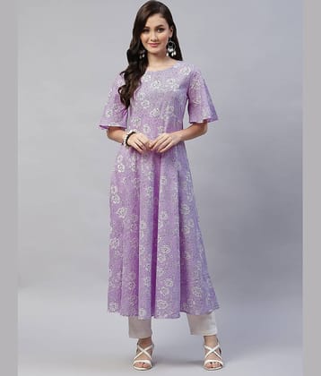 miravan - Lavender Cotton Women's Flared Kurti ( Pack of 1 )