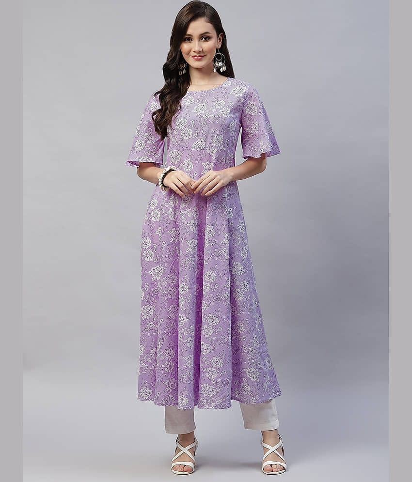 miravan - Lavender Cotton Women's Flared Kurti ( Pack of 1 )