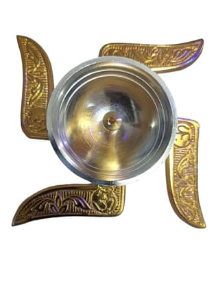 Gold Brass Swastik Symbol Design Brass Akhand Diya Oil Lamp | Brass Swastik Diya For Pooja