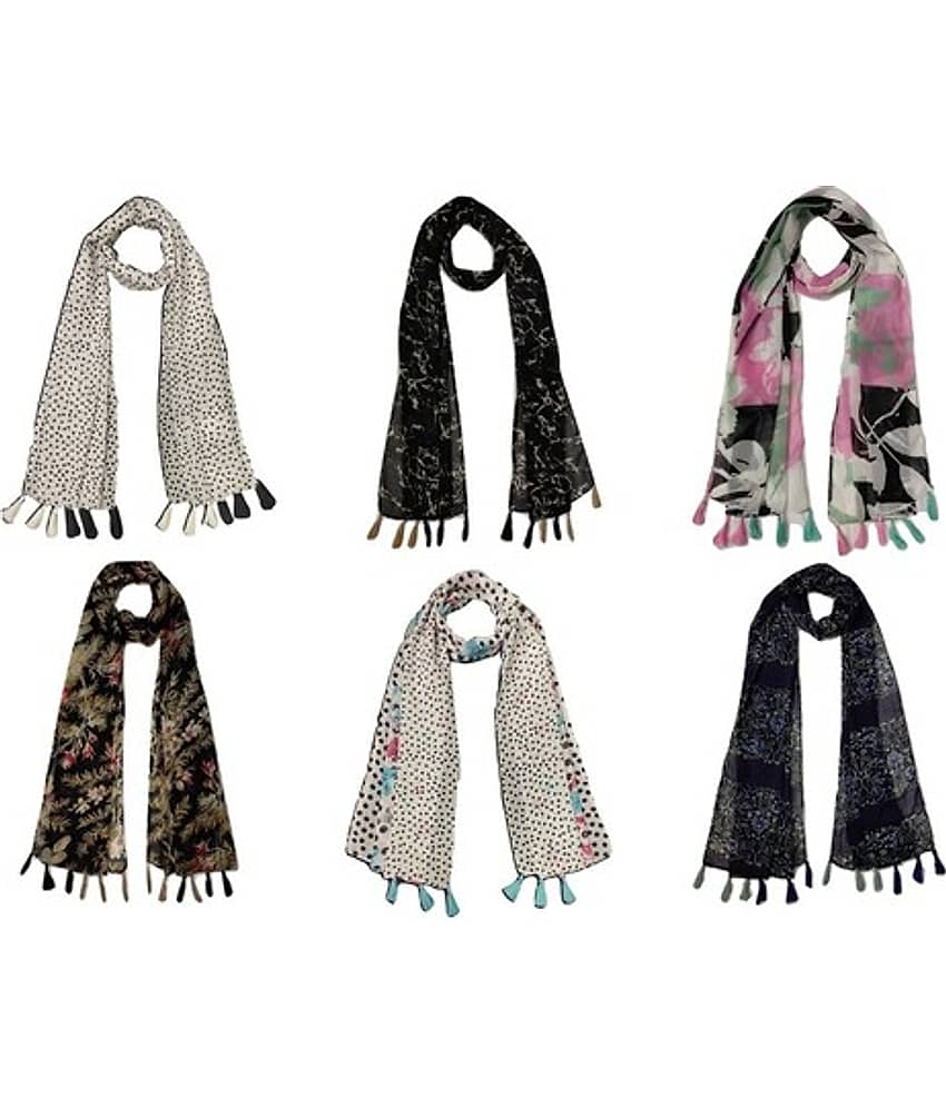 stolevilla Multi Printed Poly Cotton Yarn Stoles ( Pack of 6 )