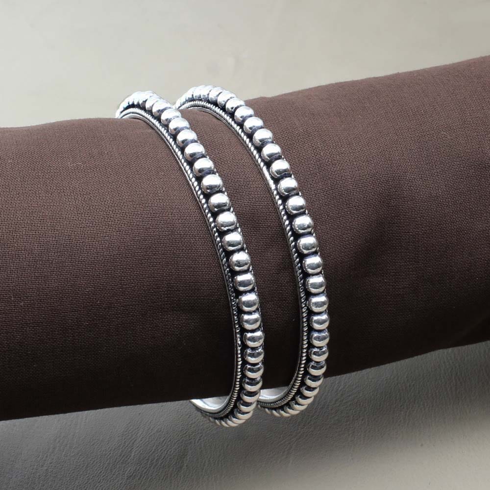 Traditional Real Sterling Silver Women Oxidized Bangles Pair-6 CM (2.36 Inch)