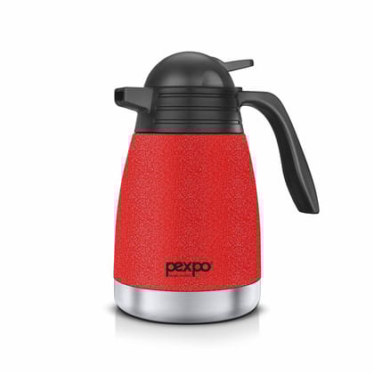 Pexpo Stainless Steel Vacuum Insulated Carafe, Tea/Coffee Pot, 600 ml, Red, Cosmo | Leak-Proof & Keeps Drinks Hot/Cold for 24 Hours