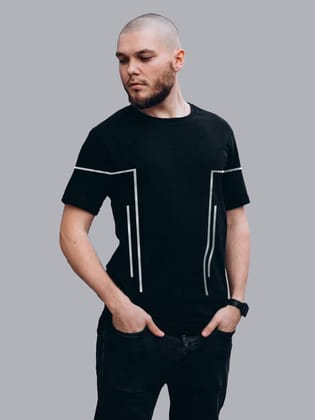 Black Printed Oversized Crew Neck T-shirt-S