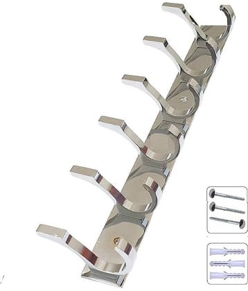 OJASS Stainless Steel & Aluminium Premium Heavy Quality - 6 PIN DUCK TYPE Cloth Hanger Bathroom Wall Door Hooks with 3 Screw and 3 Grip (Pack of 1 pcs) DHS06SS1