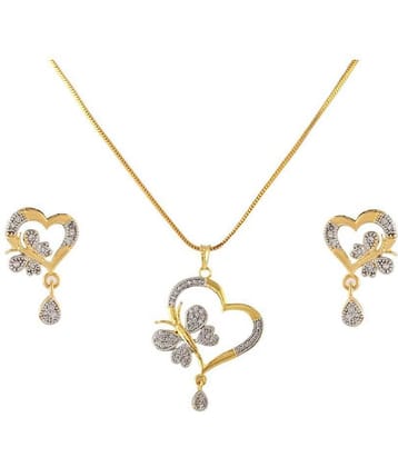 Sunhari Jewels Heart Shape Ad And Gold Plated Big Size Pendant Necklace Set