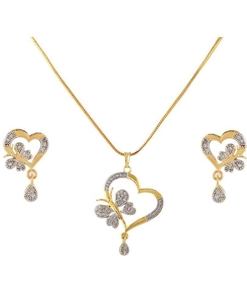 Sunhari Jewels Heart Shape Ad And Gold Plated Big Size Pendant Necklace Set
