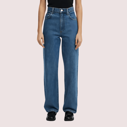 Smokey Blue Denim Loose Fit Straight Jeans for Women