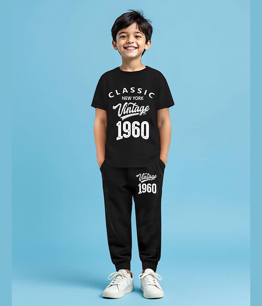 Trampoline Pack of 1 Boys Cotton Blend T-Shirt & Pants Set ( Black )