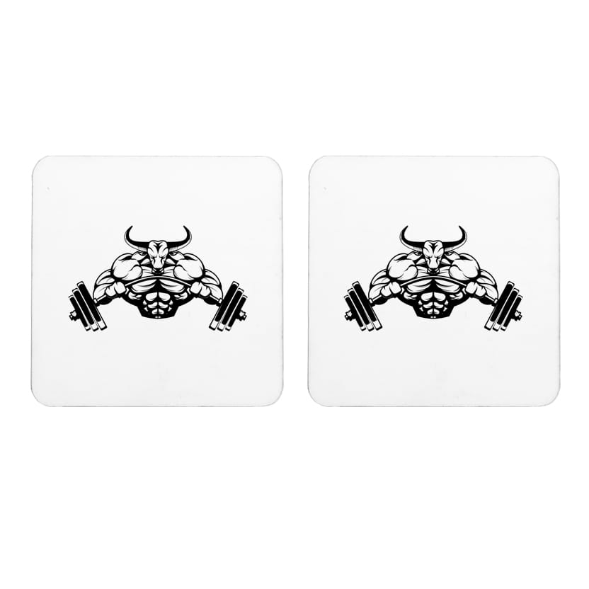 Multicolor Bulls Gym Set Of 2 Square Wooden Coaster
