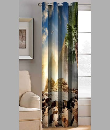 BELLA TRUE Abstract Printed Semi-Transparent Eyelet Curtain 7 ft ( Pack of 1 ) - Multicolor