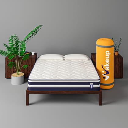 Wakeup India Spring Pillowtop Hybrid Mattress | Smarttech Pillowtop Hybrid Pocket Spring Mattress |10 inch Mattress, Queen Bed | Bouncy Mattress ( Queen Size- 75x66x10 inch, White , Navy Blue )